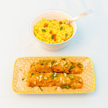 Pittige vis met citroenrijst